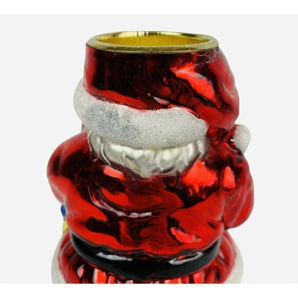 Traditions Blown Glass Christmas Tea Light Candle Holder Set of 3 Santa Snowman - Picture 8 of 12